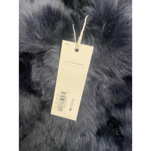 Janie And Jack Girls The Festive Faux Fur Jacket Size 12-18 Months Navy Blue NWT - Picture 3 of 7